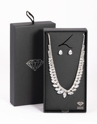 Rhodium Diamond Simulant Marquise Necklace & Earrings Set - link has visual effect only