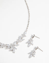 Rhodium Diamond Simulant Navette Necklace & Earrings Set - link has visual effect only