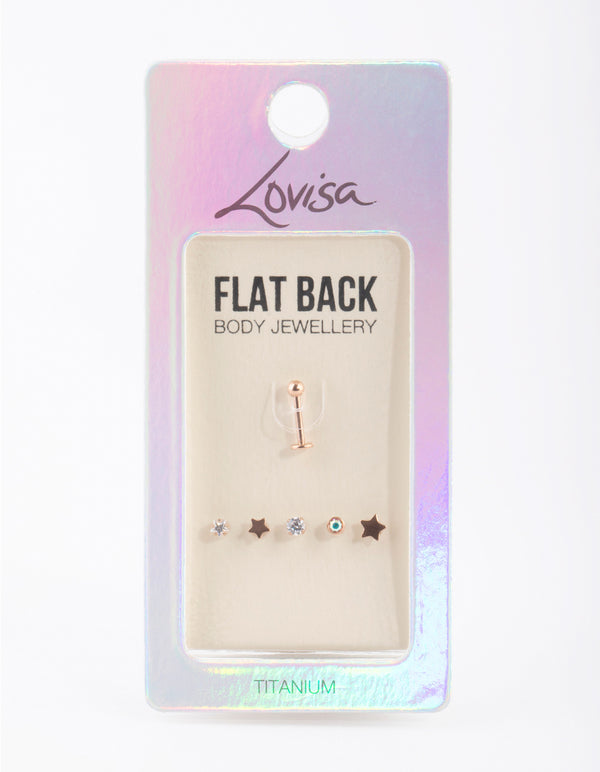 Rose Gold Plated Star Flat Back 6-Pack