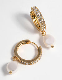 Gold Plated Huggie Hoop Earrings with Freshwater Pearls - link has visual effect only