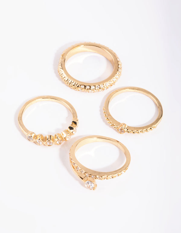 Gold Plated Mixed Shape Ring Stack 4-Pack