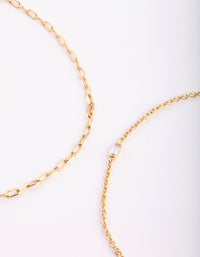 Gold Plated Fine Chain Anklet Set - link has visual effect only