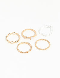 Gold Pearl & Twist Ring 5-Pack - link has visual effect only