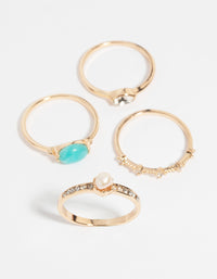 Gold Pearl & Semi-Precious Ring 4-Pack - link has visual effect only