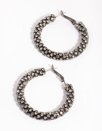 Gunmetal Diamante Hoop Earrings - link has visual effect only