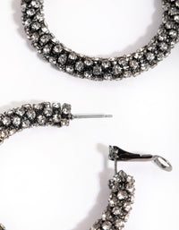 Gunmetal Diamante Hoop Earrings - link has visual effect only