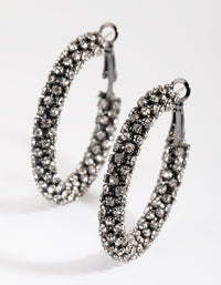 Gunmetal Diamante Hoop Earrings - link has visual effect only