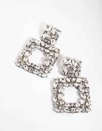 Gunmetal Square-Cut Diamante Drop Earrings - link has visual effect only