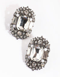 Gunmetal Emerald Cut Stud Earrings - link has visual effect only