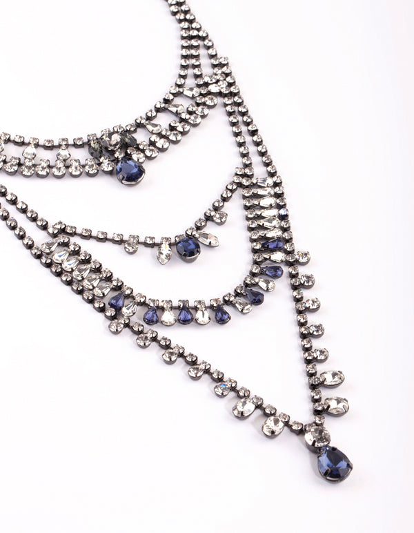 Gunmetal Diamante Layered Necklace