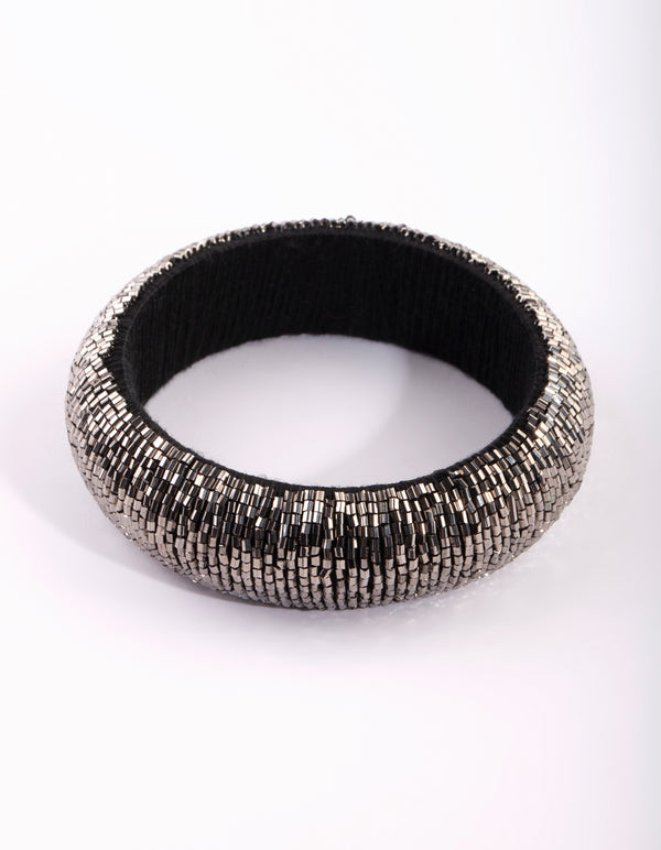 Gunmetal Beaded Bangle Bracelet