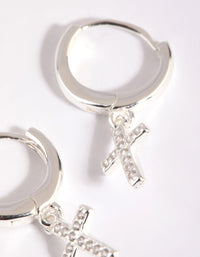 Sterling Silver Cubic Zirconia Cross Huggie Hoop Earrings - link has visual effect only