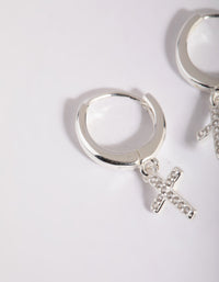 Sterling Silver Cubic Zirconia Cross Huggie Hoop Earrings - link has visual effect only