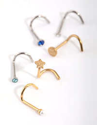 Mixed Surgical Steel Sapphire Nose Stud 6-Pack - link has visual effect only