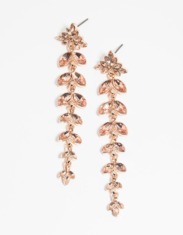 Rose Gold Navette Diamante Drop Earrings