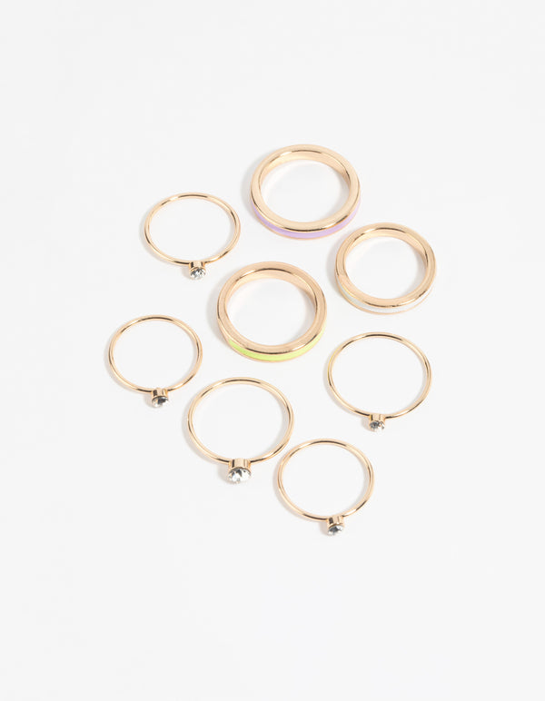 Gold Enamel Band Ring Pack