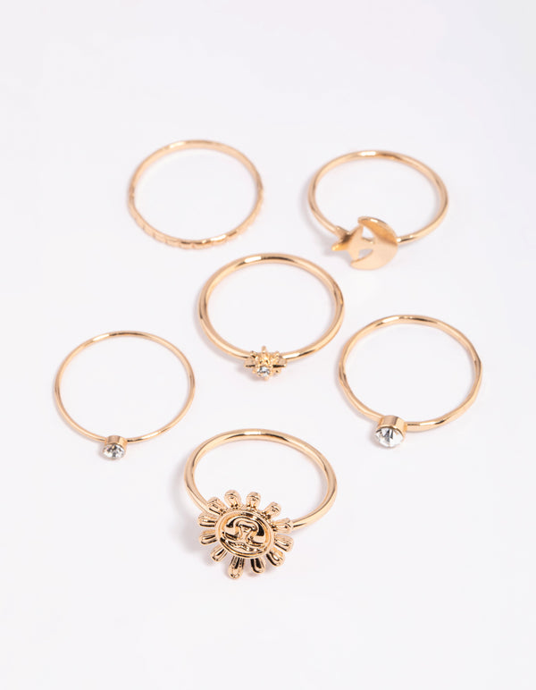 Gold Celestial Sun Ring 6-Pack