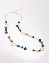 Gold & Blue Pearl & Bead Long Necklace - link has visual effect only