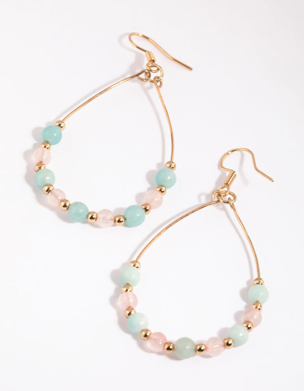 Gold Semi-Precious Beaded Drop Earrings