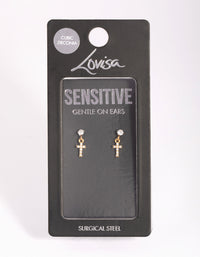 Gold Plated Surgical Steel Cross Stud Earrings - link has visual effect only