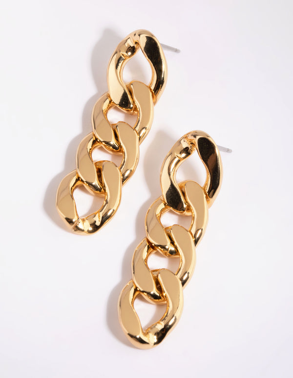 Gold Plated Flat Chain Drop Earrings