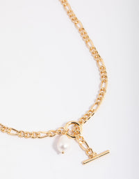 Gold Plated Figaro Freshwater Pearl Necklace - link has visual effect only