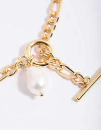 Gold Plated Figaro Freshwater Pearl Necklace - link has visual effect only