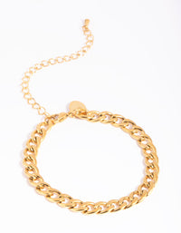 Gold Plated Surgical Steel Curb Chain Bracelet - link has visual effect only