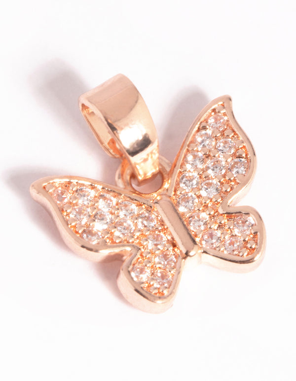 Rose Gold Plated Butterfly Charm with Cubic Zirconia