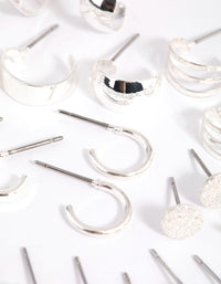 Silver Geometric Stud & Hoop Earring 12-Pack - link has visual effect only