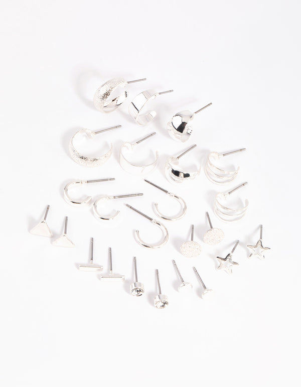 Silver Geometric Stud & Hoop Earring 12-Pack