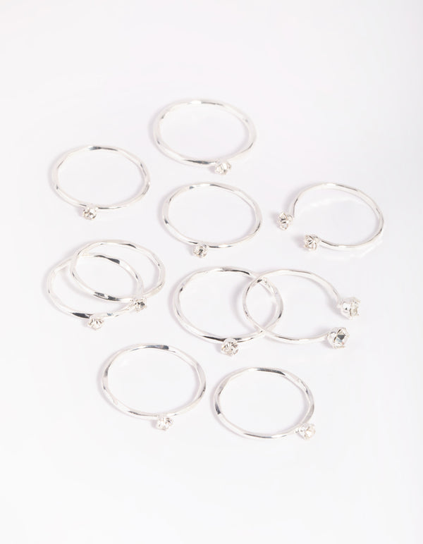 Silver Diamante Ring Stack 8-Pack