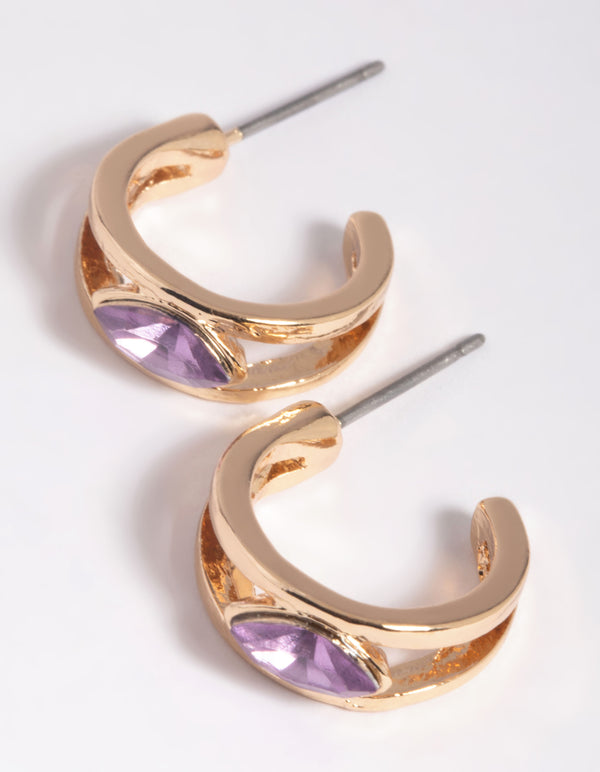 Purple Jewel Huggie Hoop Earrings