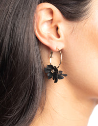 Black Flower Hoop Earrings - link has visual effect only