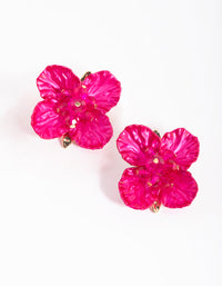 Fuchsia Pearlised Flower Stud Earrings - link has visual effect only