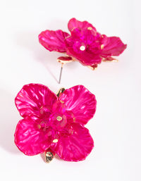 Fuchsia Pearlised Flower Stud Earrings - link has visual effect only