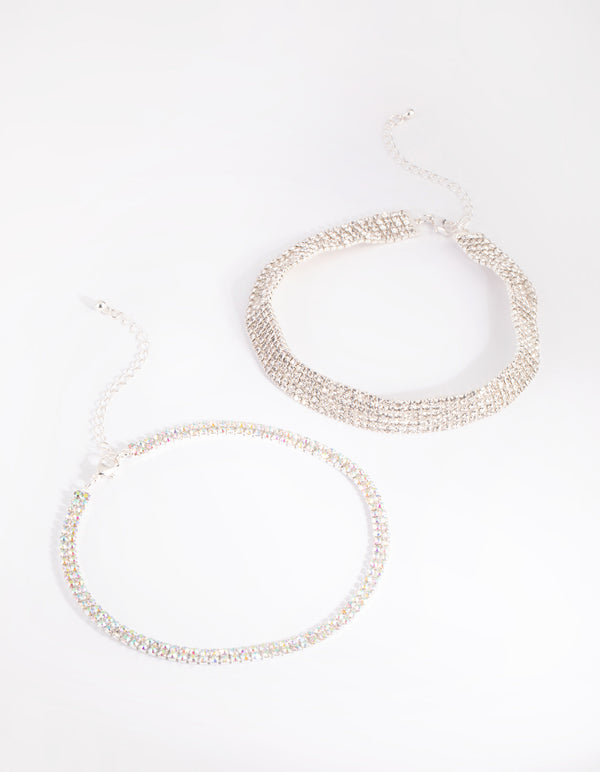 Silver Diamante Choker Pack