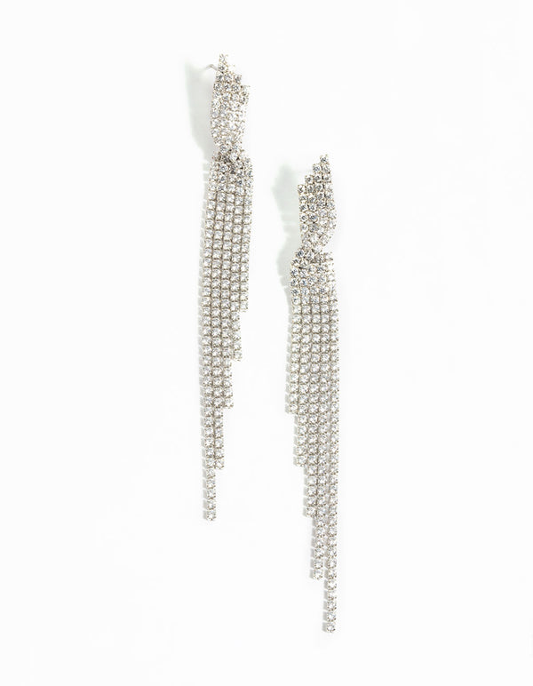 Rhodium Cubic Zirconia Twisted Drop Earrings