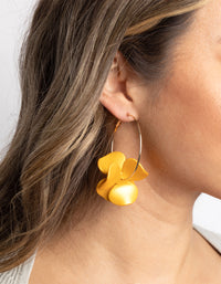 Matte Yellow Flower Hoop Earrings - link has visual effect only