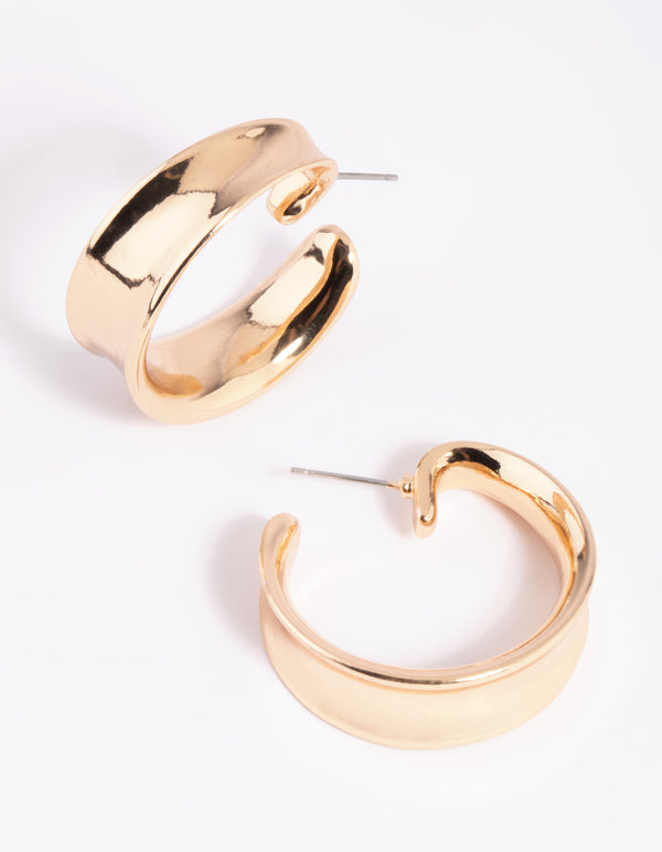 Worn Gold Curved Hoop Earrings