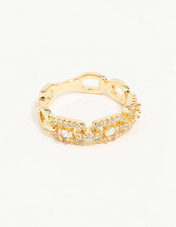 Gold Plated Cubic Zirconia Chain Ring