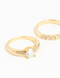 Gold Plated Cubic Zirconia Engaement Ring Set - link has visual effect only