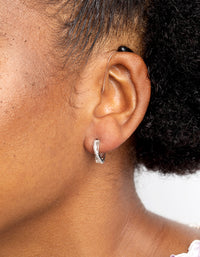 Silver Cubic Zirconia Twisted Huggie Hoop Earrings - link has visual effect only