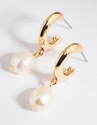 Gold & Pearl Huggie Hoop Earrings - link has visual effect only