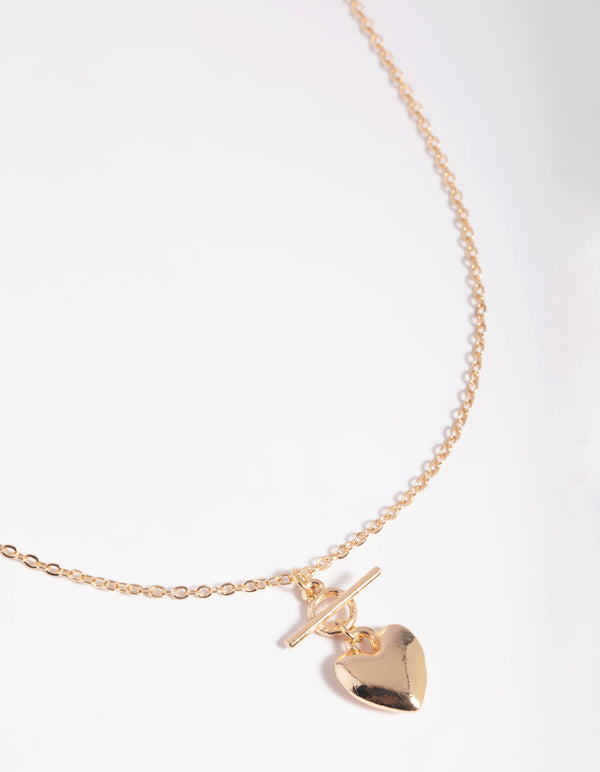 Gold Puffed Heart Fob Necklace