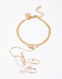 Gold Celestial Ring Hand Chain - link has visual effect only