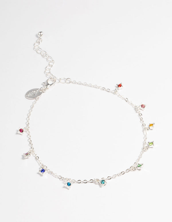 Silver Rainbow Diamante Anklet