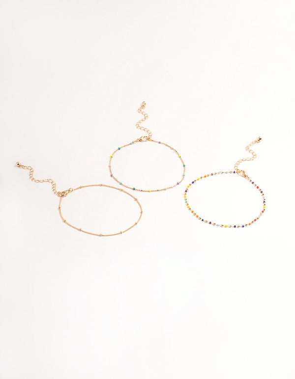 Gold Bright Bead Anklet Pack