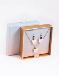 Pink Butterfly Necklace & Huggie Hoop Earrings - link has visual effect only