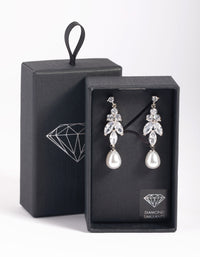 Rhodium Diamond Simulant Marquise Pearl Drop Earrings - link has visual effect only